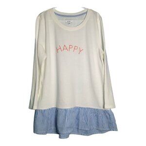 Crown & Ivy Girls XL 14 Tunic Top Happy Graphic White Blue Long Sleeve Layered